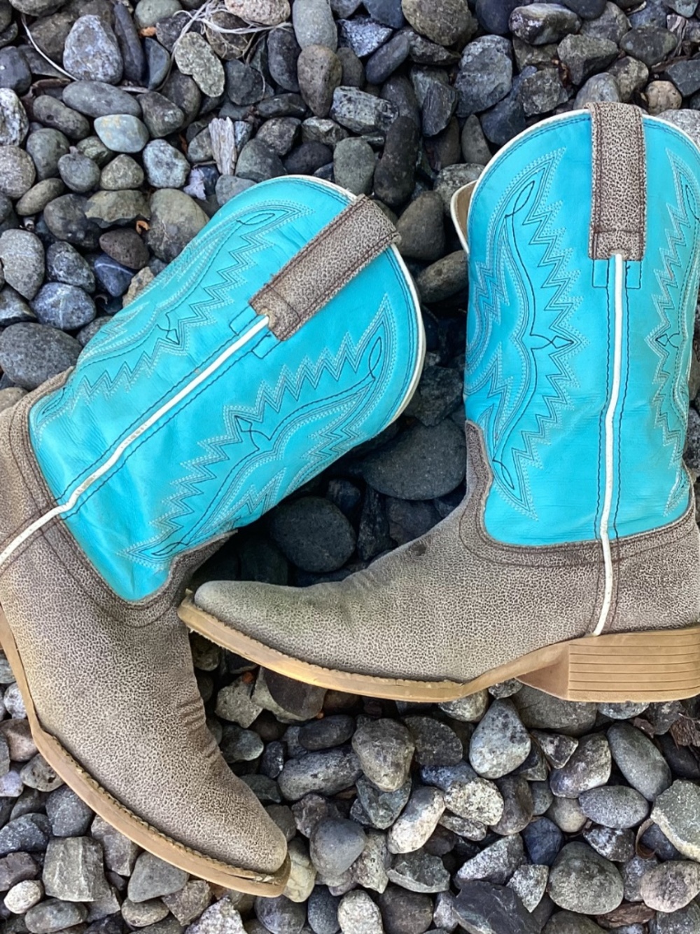 Ariat Turquoise Teal Blue And Brown Square Toe Western Cowgirl Kids Boots🦋 - Picture 6 of 14